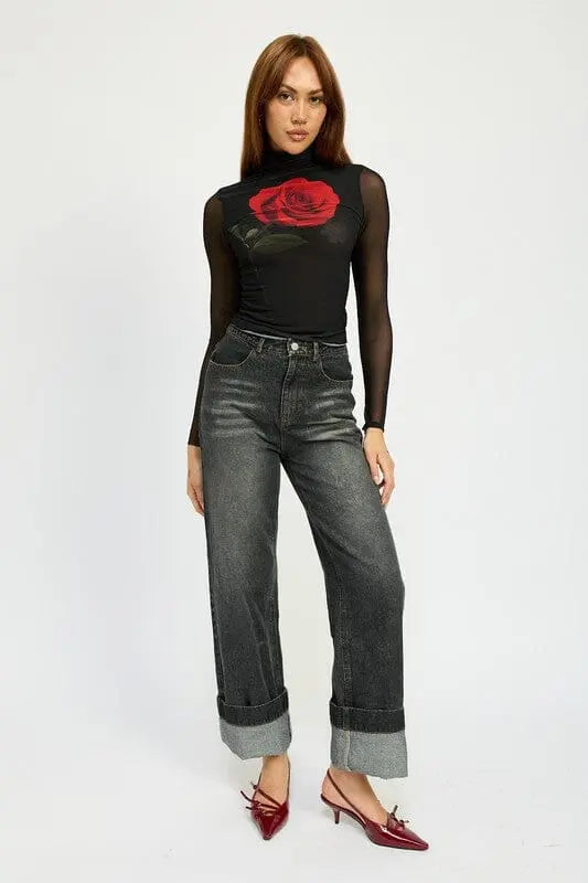 Emory Park Washed Denim with Folded Cuff Cuff jeans Emory Park VINTAGE BLACK S 