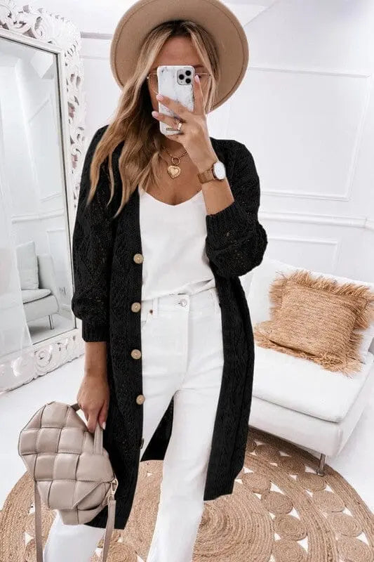 Eyelet Button Down Cardigan EG fashion