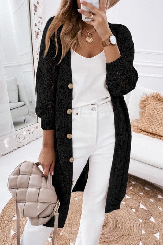 Eyelet Button Down Cardigan EG fashion Black S 