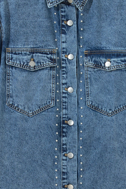 Western Studded Denim Buttoned Chest Pocket Jacket