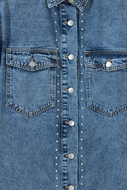 Western Studded Denim Buttoned Chest Pocket Jacket