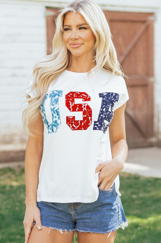 USA Colorblock Letter Dolman Sleeve Tee
