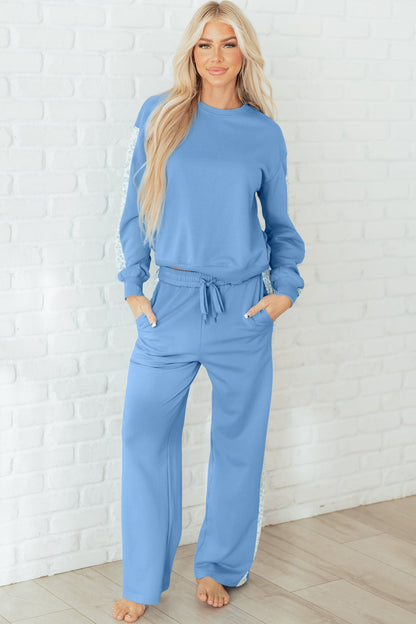 Floral Patchwork Pullover and Sweatpants Lounge Set