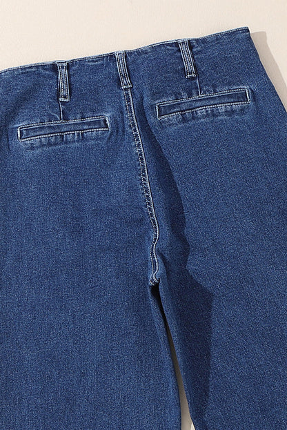 Buttoned High Waist Wide Leg Cropped Jeans