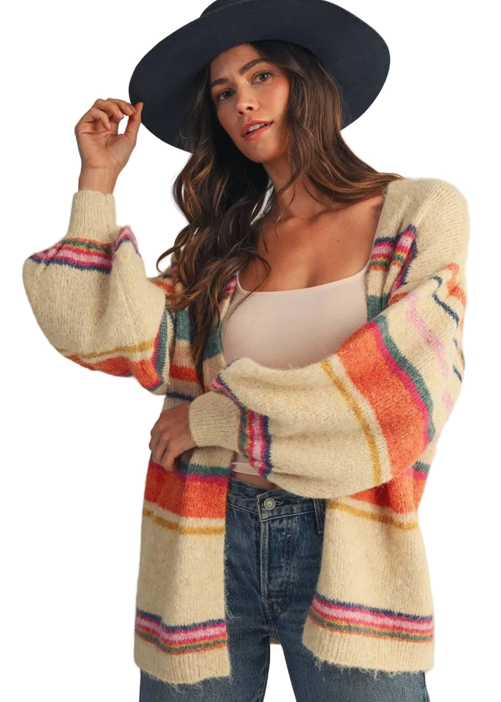 Sunset Carnival Stripe Cozy Relaxed Cardigan - Poet Street Boutique