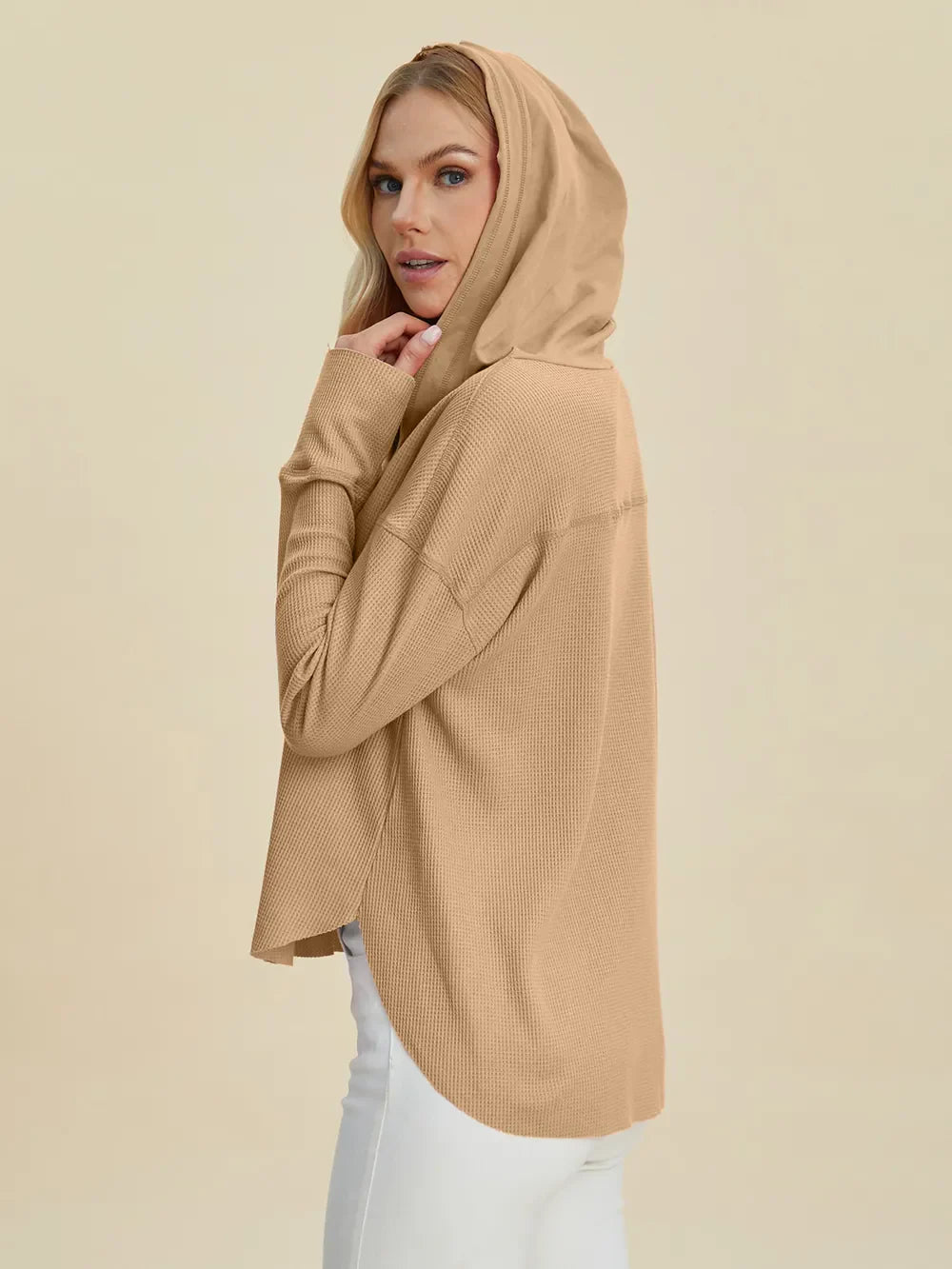 Double Take High-Low Dropped Shoulder Long Sleeve Hoodie