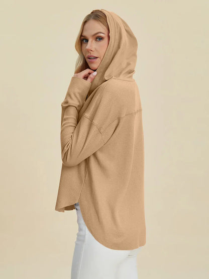 Double Take High-Low Dropped Shoulder Long Sleeve Hoodie