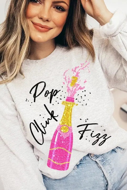 Faux Glitter Pop Clink Fizz Graphic Sweatshirts Color Bear