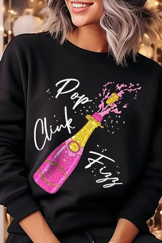 Faux Glitter Pop Clink Fizz Graphic Sweatshirts Color Bear BLACK S