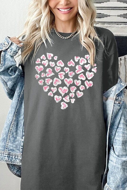 Faux Sequins Leopard Heart Graphic Heavy Cotton T Color Bear CHARCOAL S 