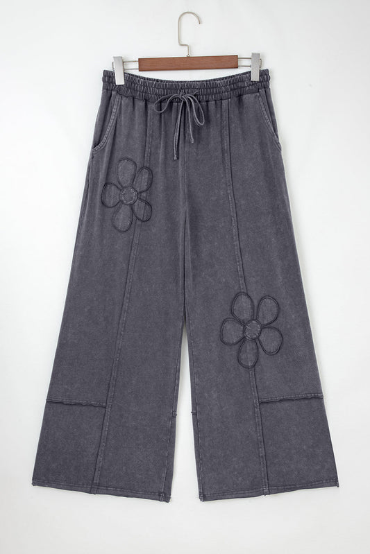 Floral Patch Mineral Wash Terry Knit Pants