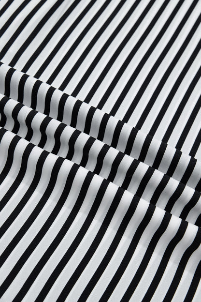 Black Stripe 3/4 Sleeve V-Neck Button Up Shirt