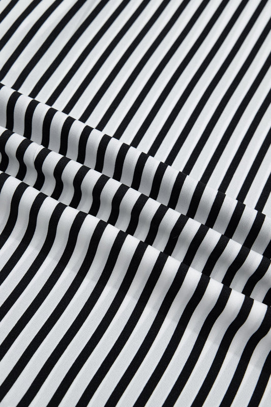 Stripe 3/4 Sleeve V-Neck Button Up Shirt