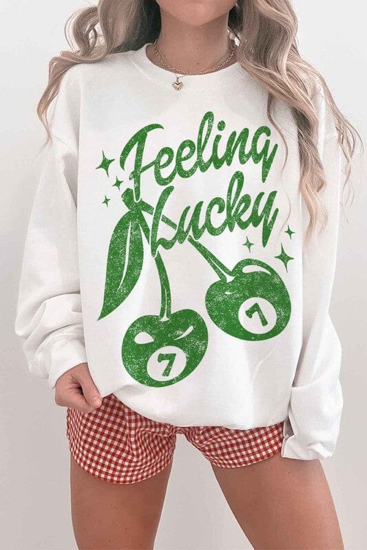 FEELIN LUCKY ST PATRICKS OVERSIZED SWEATSHIRT ALPHIA WHITE S/M 