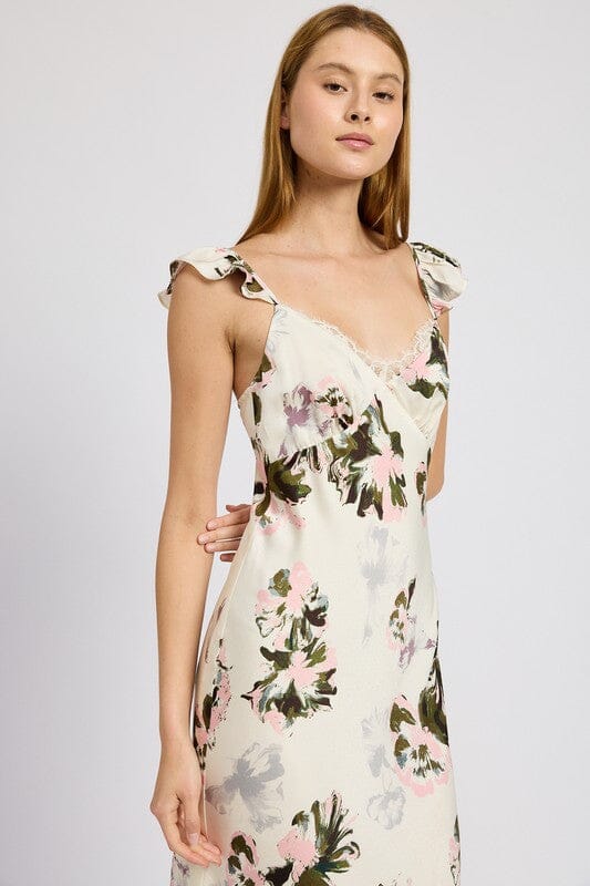 FLORAL MIDI DRESS WITH LACE DETAIL Emory Park 