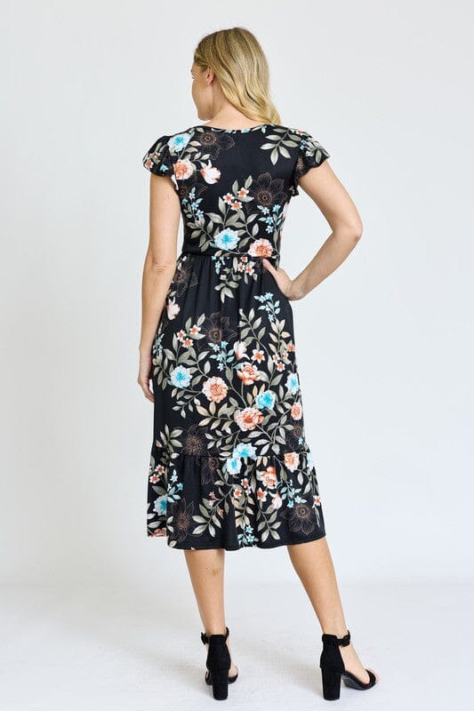 Flutter Sleeve Ditsy Floral Chevron Sundress EG fashion 