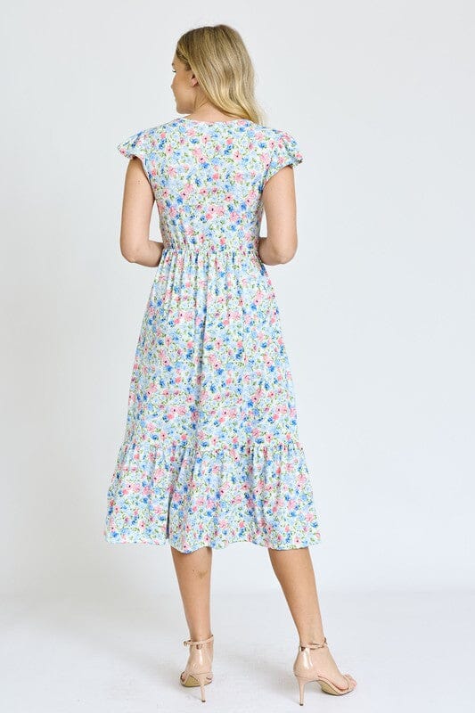 Flutter Sleeve Ditsy Floral Chevron Sundress EG fashion 