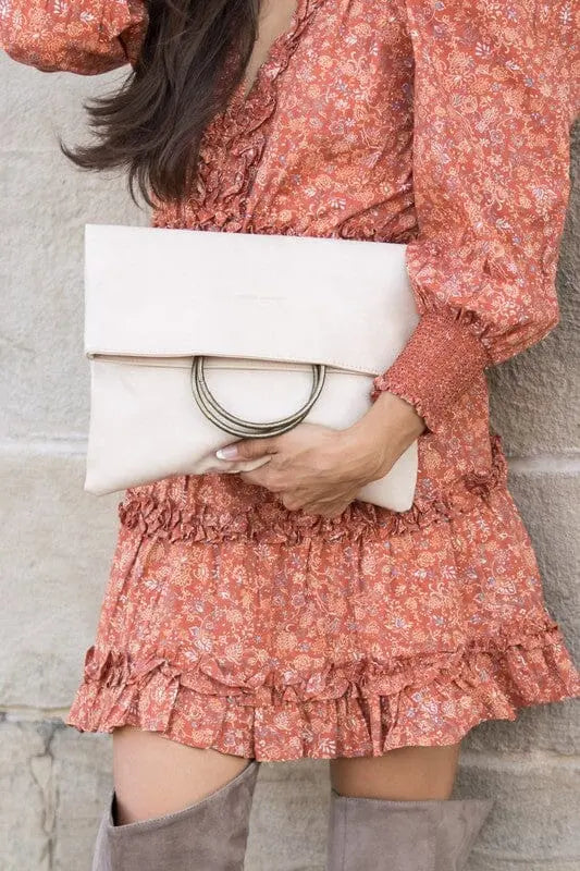 Fold Over O Ring Clutch o ring clutch Poet Street Boutique Bone OneSize