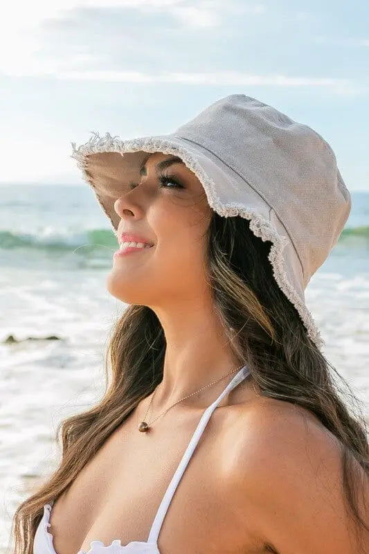 Frayed Edge Canvas Bucket Hat Aili's Corner Gray OneSize