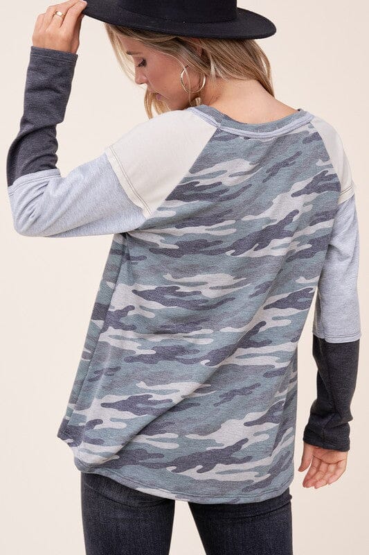 French Terry Camo Mixed Top french terry mixed print top Poet Street 