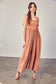 Front Chest V Line Smocked Jumpsuit Mustard Seed WASHED COCONUT S 