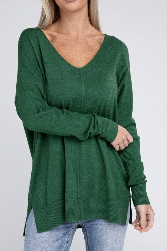 Garment Dyed Front Seam Sweater sweater ZENANA H DK GREEN L/XL 