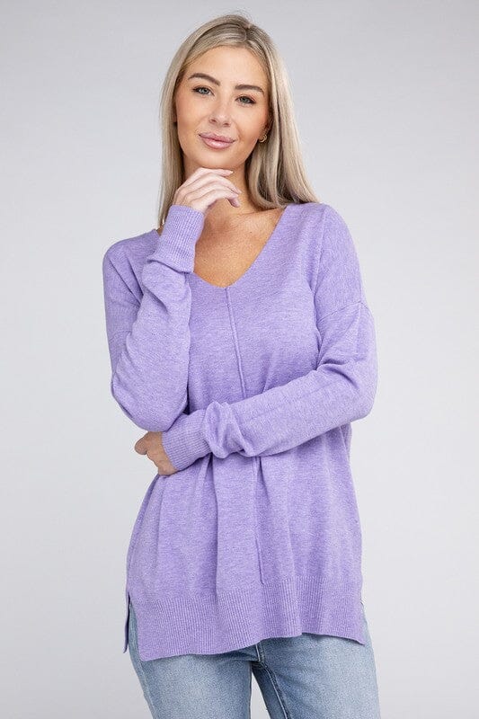Garment Dyed Front Seam Sweater sweater ZENANA H LAVENDER S/M 