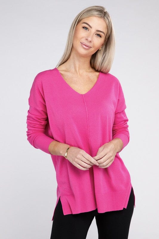 Garment Dyed Front Seam Sweater sweater ZENANA NEON HOT PINK S/M 