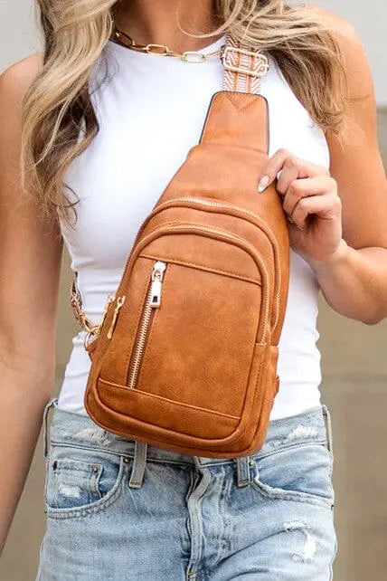 Genevive Sling Crossbody vegan sling bag crossbody Poet Street Boutique Cognac OneSize