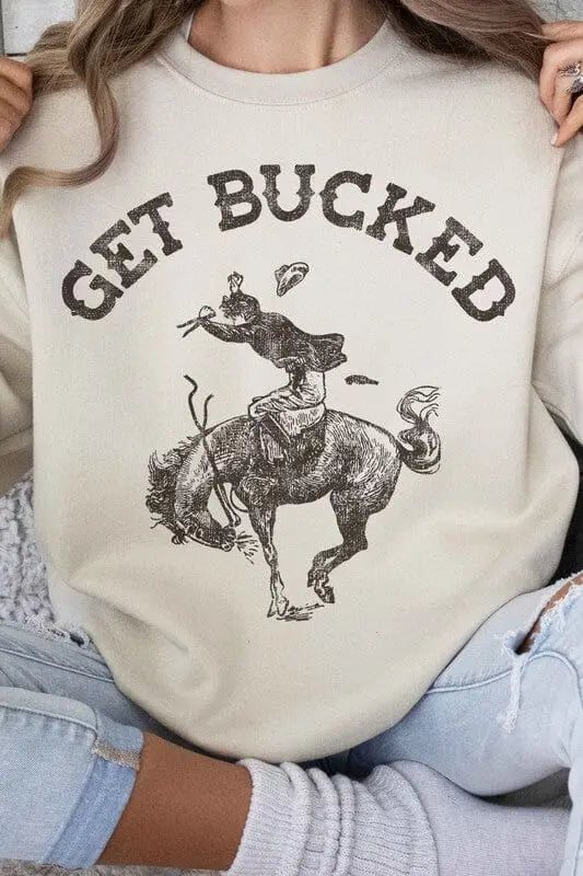 Get Bucked Cowboy Graphic Sweatshirt cowboy graphic sweatshirt Poet Street Boutique SAND SMALL