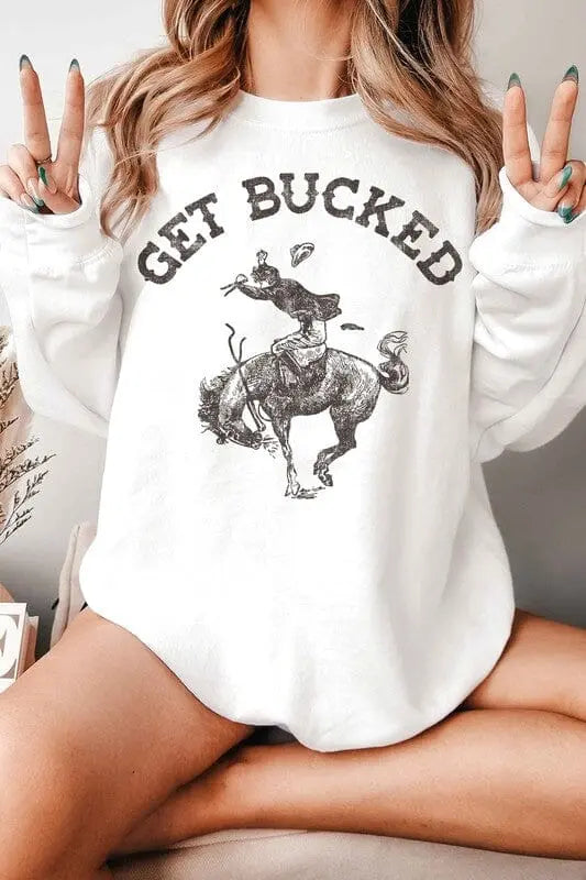 Get Bucked Cowboy Graphic Sweatshirt cowboy graphic sweatshirt Poet Street Boutique WHITE SMALL