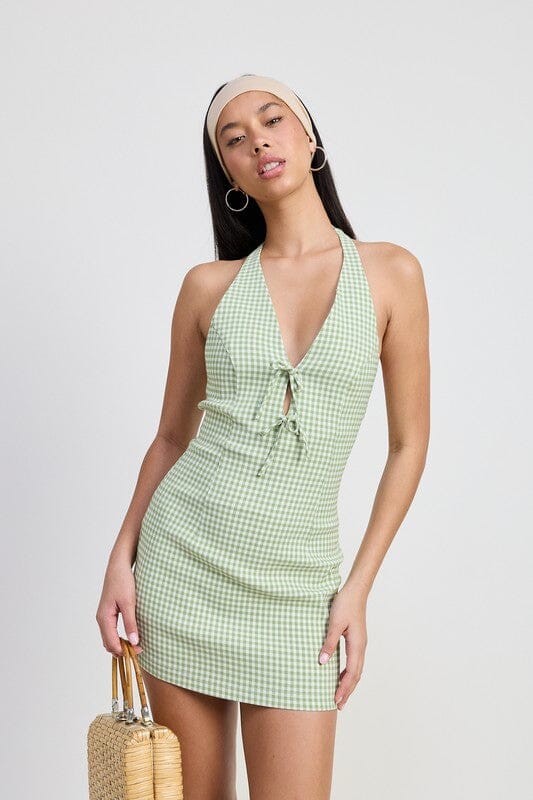 GINGHAM HALTER MINI DRESS Emory Park 