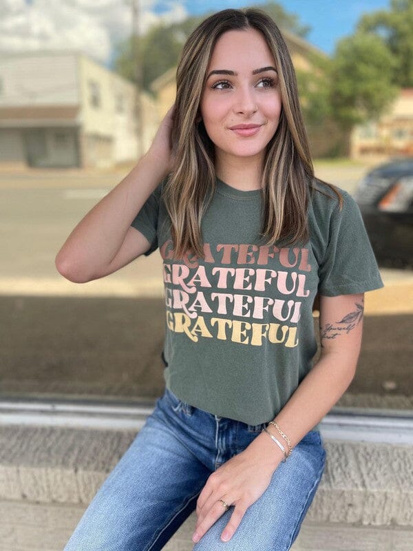 Grateful On Repeat Tee graphic tees Poet Street Boutique Moss L 