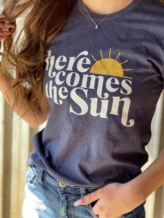 Here Comes The Sun Tee Ask Apparel Heather Navy L 