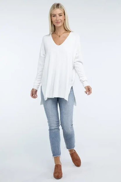Hi-Low Hem Front Seam Sweater ZENANA 