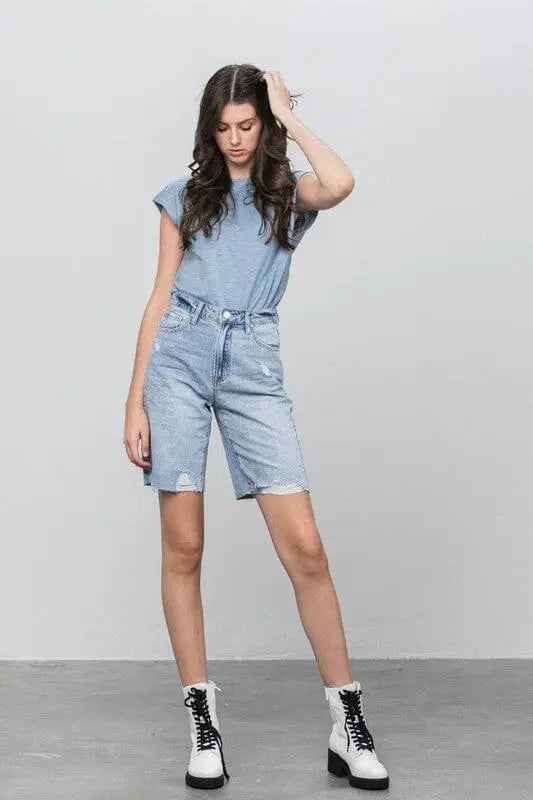 HI RISE PREMIUM BOTTOM HEM DISTRESSED BERMUDA Denim Lab USA