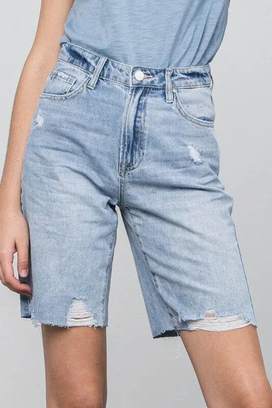 HI RISE PREMIUM BOTTOM HEM DISTRESSED BERMUDA Denim Lab USA MEDIUM S