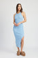 High Neck Side Slit Fitted Midi Dress high side slit midi dress Emory Park BLUE S 