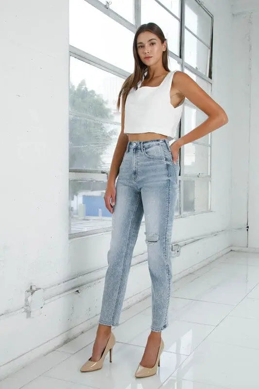 HIGH RISE GIRLFRINED JEANS LIGHT WASH Insane Gene LIGHT 0