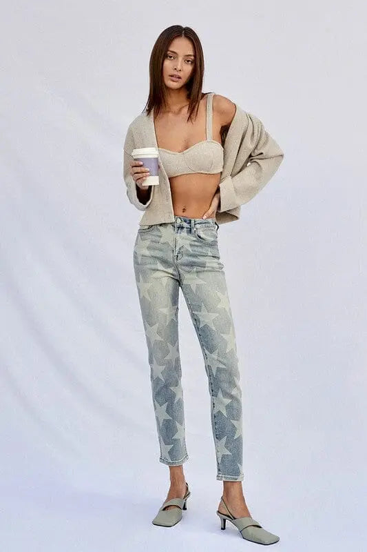 HIGH RISE STAR PRINTED GIRLFRIEND JEANS Insane Gene
