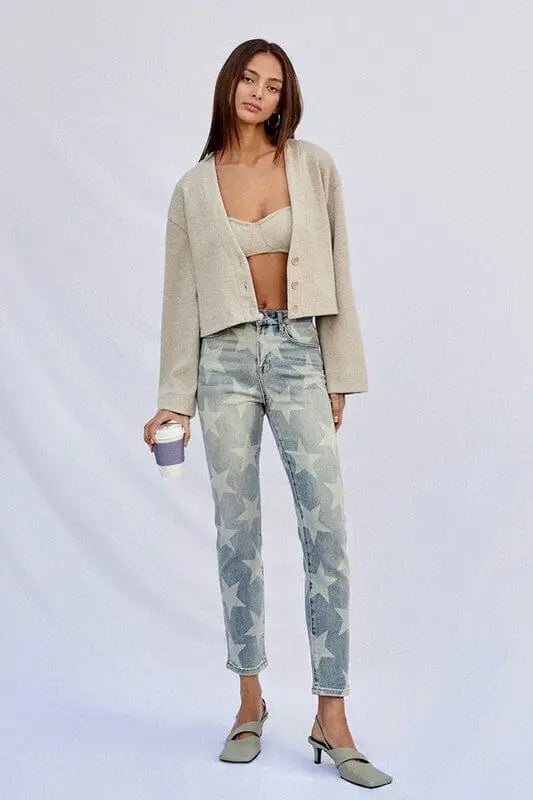 HIGH RISE STAR PRINTED GIRLFRIEND JEANS Insane Gene LIGHT 0