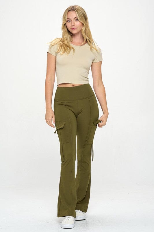 High Waisted Pocket Cargo Flare Casual Leggings OTOS Active 