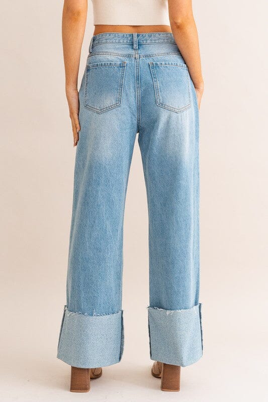 High-Waisted Wide Leg Cuffed Jeans wide leg jeans LE LIS 
