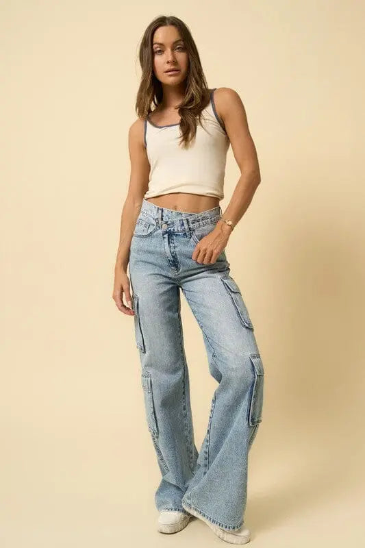 Insane Gene Crossover Relaxed Cargo Jeans cargo denime jeans Insane Gene LIGHT DENIM 5