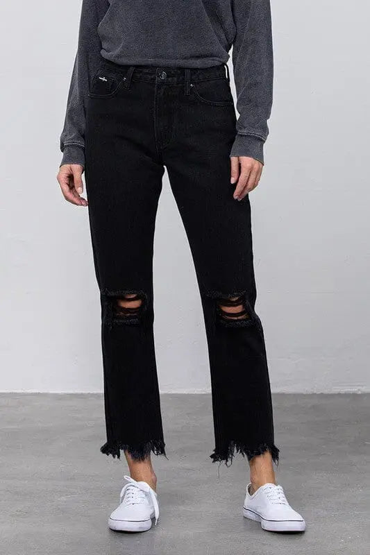 Insane Gene Destroyed Straight Leg Jeans black denim jeans Insane Gene