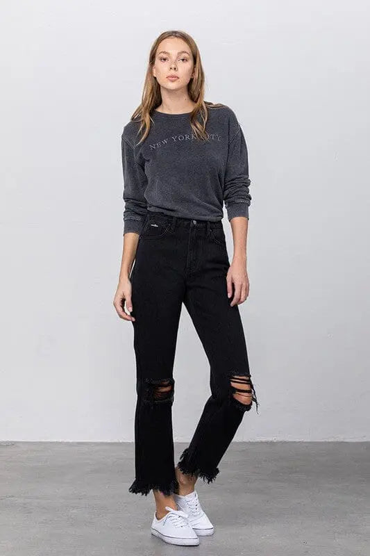 Insane Gene Destroyed Straight Leg Jeans black denim jeans Insane Gene