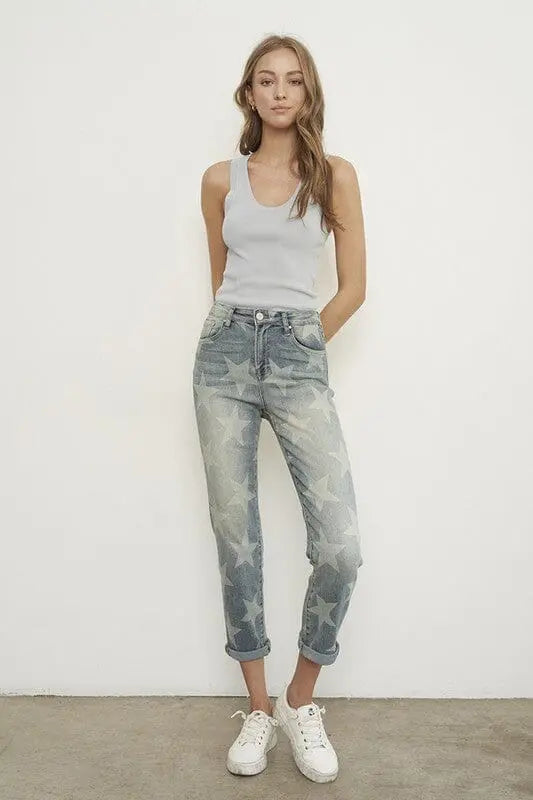 Insane Gene HR Star Girlfriend Jeans star print denim jeans Insane Gene