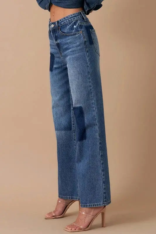 Insane Gene Relaxed Patchwork Wide Leg Jeans patch work jeans Insane Gene