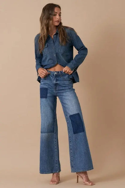 Insane Gene Relaxed Patchwork Wide Leg Jeans patch work jeans Insane Gene DARK VINTAGE 9 