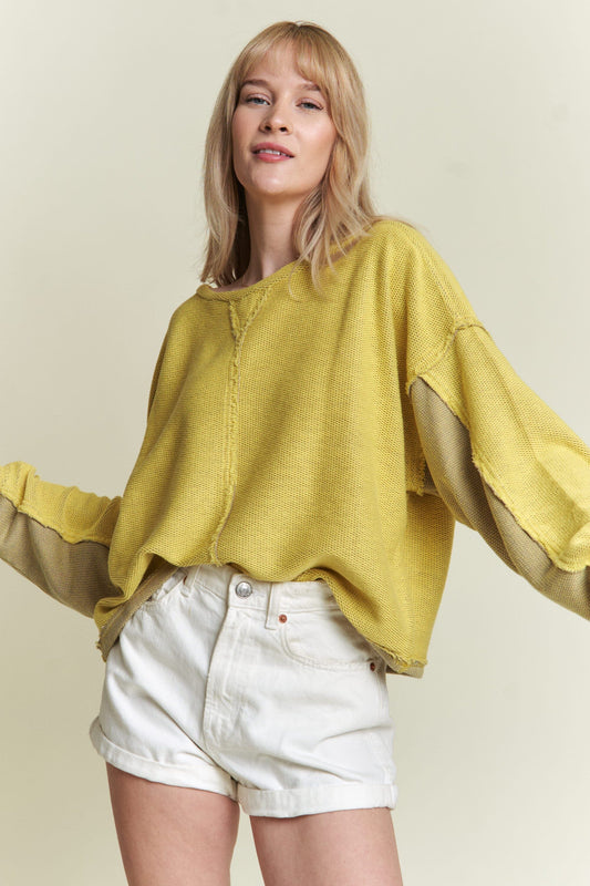 Jade By Jane Dolman Sleeve 2 Tone Casual Sweater sweater Jade By Jane Yellow S 